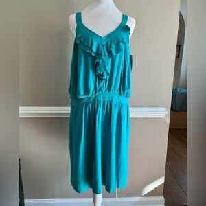 White House Black Market Teal V-Neck midi dress XL